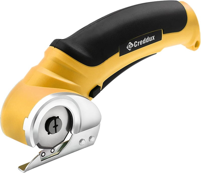 Creddux Cordless Electric Scissors, 4.2V Cardboard Cutter Tool for Cardboard Carpet Leather Packages Plastic with Rechargeable Battery Yellow - Image 1